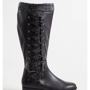 Torrid SWEATER CRISS-CROSS KNEE BOOT - BLACK FAUX LEATHER (WW)